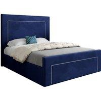 KDMD Elba Upholstered Soft Velvet Designer Bed Frame in Blue | Size: Super King