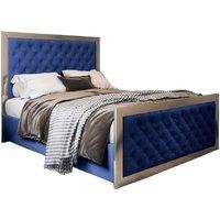KDMD Emia Upholstered Soft Velvet Metal Designer Bed Frame in Blue | Size: King