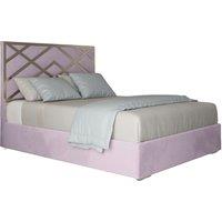 KDMD George Upholstered Soft Velvet Metal Designer Bed Frame in Pink | Size: Double