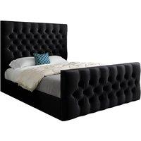 KDMD Highland Upholstered Soft Velvet Designer Bed Frame in Black | Size: Small Single