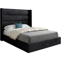 KDMD Jacob Straight Winged Upholstered Soft Velvet Designer Bed Frame in Black | Size: King