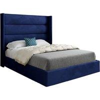 KDMD Jacob Straight Winged Upholstered Soft Velvet Designer Bed Frame in Blue | Size: King