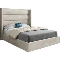KDMD Jacob Straight Winged Upholstered Soft Velvet Designer Bed Frame in Cream | Size: King