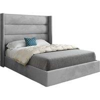 KDMD Jacob Straight Winged Upholstered Soft Velvet Designer Bed Frame in Grey | Size: Single