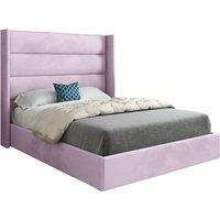 KDMD Jacob Straight Winged Upholstered Soft Velvet Designer Bed Frame in Pink | Size: Single
