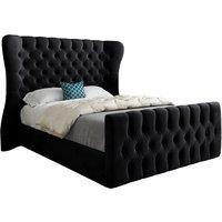 KDMD Lika Wide Curved Winged Upholstered Soft Velvet Designer Bed Frame in Black | Size: Small Double