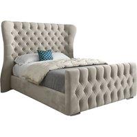 KDMD Lika Wide Curved Winged Upholstered Soft Velvet Designer Bed Frame in Cream | Size: Small Double