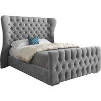 KDMD Lika Wide Curved Winged Upholstered Soft Velvet Designer Bed Frame in Grey | Size: Small Double