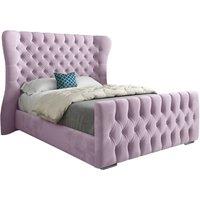 KDMD Lika Wide Curved Winged Upholstered Soft Velvet Designer Bed Frame in Pink | Size: Small Double
