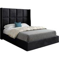 KDMD Makis Straight Winged Upholstered Soft Velvet Designer Bed Frame in Black | Size: Small Single