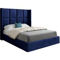 KDMD Makis Straight Winged Upholstered Soft Velvet Designer Bed Frame in Blue | Size: Small Single