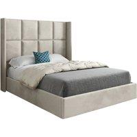 KDMD Makis Straight Winged Upholstered Soft Velvet Designer Bed Frame in Cream | Size: Small Single