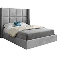 KDMD Makis Straight Winged Upholstered Soft Velvet Designer Bed Frame in Grey | Size: Small Single