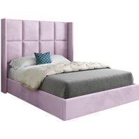 KDMD Makis Straight Winged Upholstered Soft Velvet Designer Bed Frame in Pink | Size: Small Single