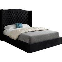 KDMD Snuggler Curved Top Winged Upholstered Soft Velvet Designer Bed Frame in Black | Size: Small Double