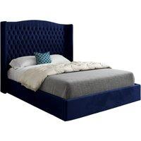KDMD Snuggler Curved Top Winged Upholstered Soft Velvet Designer Bed Frame in Blue | Size: Small Double