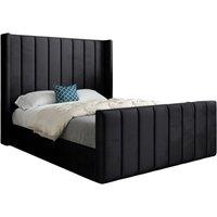 KDMD Maryland Straight Winged Upholstered Soft Velvet Designer Bed Frame in Black | Size: King