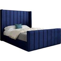 KDMD Maryland Straight Winged Upholstered Soft Velvet Designer Bed Frame in Blue | Size: Small Single