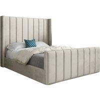 KDMD Maryland Straight Winged Upholstered Soft Velvet Designer Bed Frame in Cream | Size: Super King
