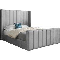 KDMD Maryland Straight Winged Upholstered Soft Velvet Designer Bed Frame in Grey | Size: Small Single