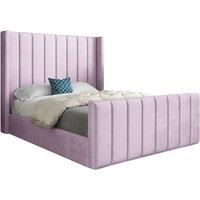 KDMD Maryland Straight Winged Upholstered Soft Velvet Designer Bed Frame in Pink | Size: Small Single