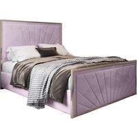 KDMD Naptime Upholstered Soft Velvet Metal Designer Bed Frame in Pink | Size: Super King
