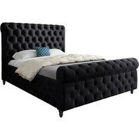 KDMD Nestling Sleigh Upholstered Soft Velvet Designer Bed Frame in Black | Size: Small Single