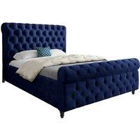 KDMD Nestling Sleigh Upholstered Soft Velvet Designer Bed Frame in Blue | Size: Small Single