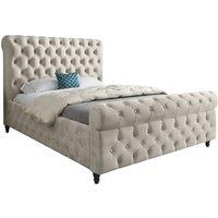 KDMD Nestling Sleigh Upholstered Soft Velvet Designer Bed Frame in Cream | Size: Small Single