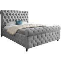 KDMD Nestling Sleigh Upholstered Soft Velvet Designer Bed Frame in Grey | Size: Small Single
