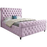 KDMD Nestling Sleigh Upholstered Soft Velvet Designer Bed Frame in Pink | Size: Small Double
