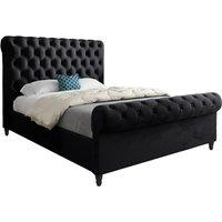 KDMD Venezia Sleigh Upholstered Soft Velvet Designer Bed Frame in Black | Size: Small Double