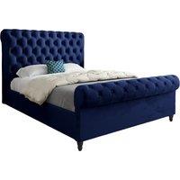 KDMD Venezia Sleigh Upholstered Soft Velvet Designer Bed Frame in Blue | Size: Small Single
