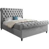 KDMD Venezia Sleigh Upholstered Soft Velvet Designer Bed Frame in Grey | Size: Small Double