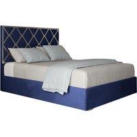KDMD Repose Upholstered Soft Velvet Metal Designer Bed Frame in Blue | Size: Small Double