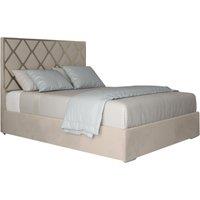 KDMD Repose Upholstered Soft Velvet Metal Designer Bed Frame in Cream | Size: Small Double