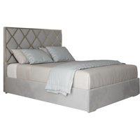 KDMD Repose Upholstered Soft Velvet Metal Designer Bed Frame in Grey | Size: Small Double