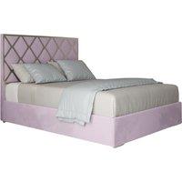 KDMD Repose Upholstered Soft Velvet Metal Designer Bed Frame in Pink | Size: Small Double