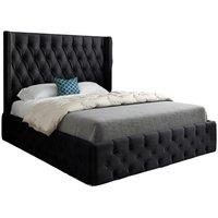 KDMD Wayno Straight Winged Upholstered Soft Velvet Designer Bed Frame in Black | Size: Small Double
