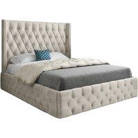 KDMD Wayno Straight Winged Upholstered Soft Velvet Designer Bed Frame in Cream | Size: Small Double