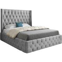KDMD Wayno Straight Winged Upholstered Soft Velvet Designer Bed Frame in Grey | Size: Small Double