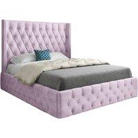 KDMD Wayno Straight Winged Upholstered Soft Velvet Designer Bed Frame in Pink | Size: Small Double