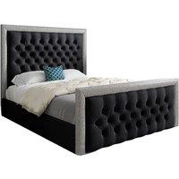 KDMD Rincon Glitter Border Upholstered Soft Velvet Designer Bed Frame in Black | Size: Small Single