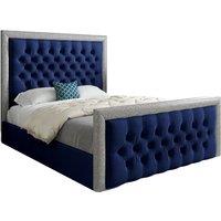 KDMD Rincon Glitter Border Upholstered Soft Velvet Designer Bed Frame in Blue | Size: Small Single