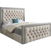 KDMD Rincon Glitter Border Upholstered Soft Velvet Designer Bed Frame in Cream | Size: Double