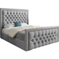 KDMD Rincon Glitter Border Upholstered Soft Velvet Designer Bed Frame in Grey | Size: Double