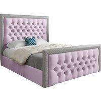 KDMD Rincon Glitter Border Upholstered Soft Velvet Designer Bed Frame in Pink | Size: Double