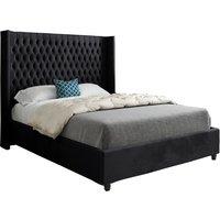 KDMD Serenova Straight Winged Upholstered Soft Velvet Designer Bed Frame in Black | Size: Small Single