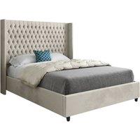 KDMD Serenova Straight Winged Upholstered Soft Velvet Designer Bed Frame in Cream | Size: Small Single