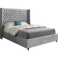 KDMD Serenova Straight Winged Upholstered Soft Velvet Designer Bed Frame in Grey | Size: Small Single